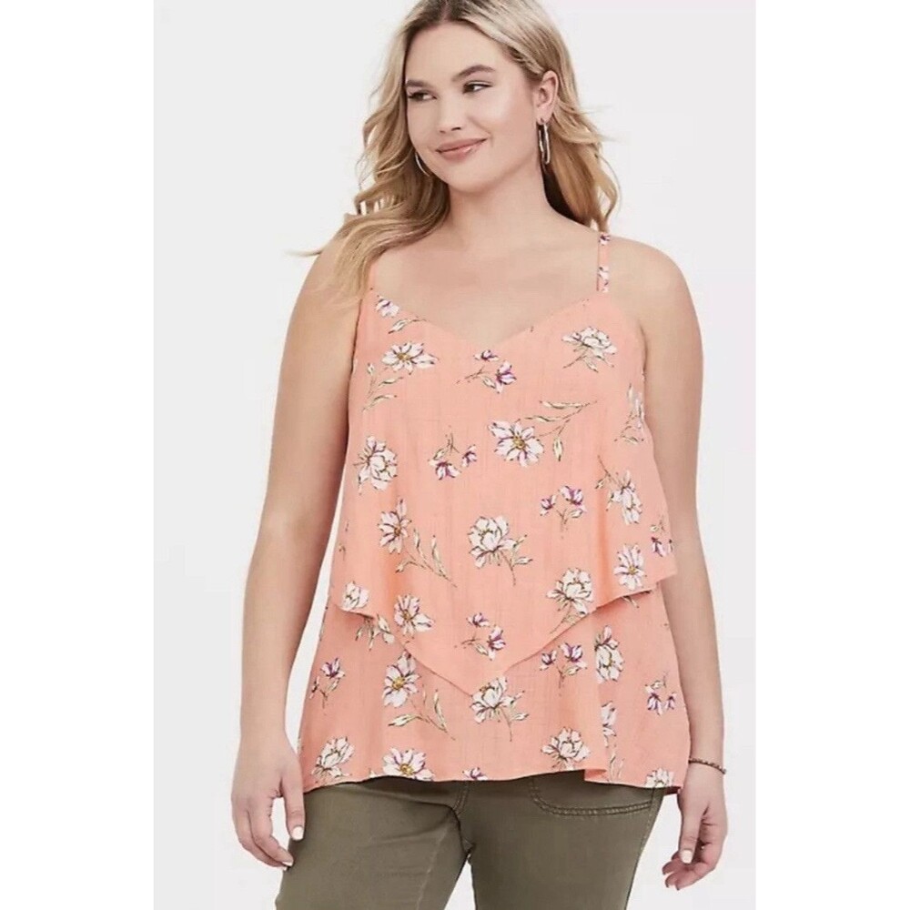 Torrid Orange Peach Floral Tiered Cami Size 2 Or 2X